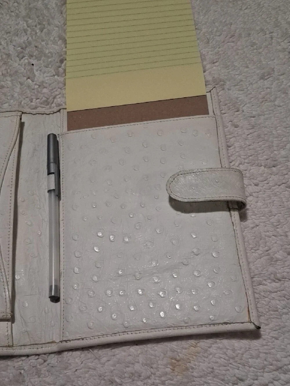Cream Embossed Faux-Ostrich Leather Organizer